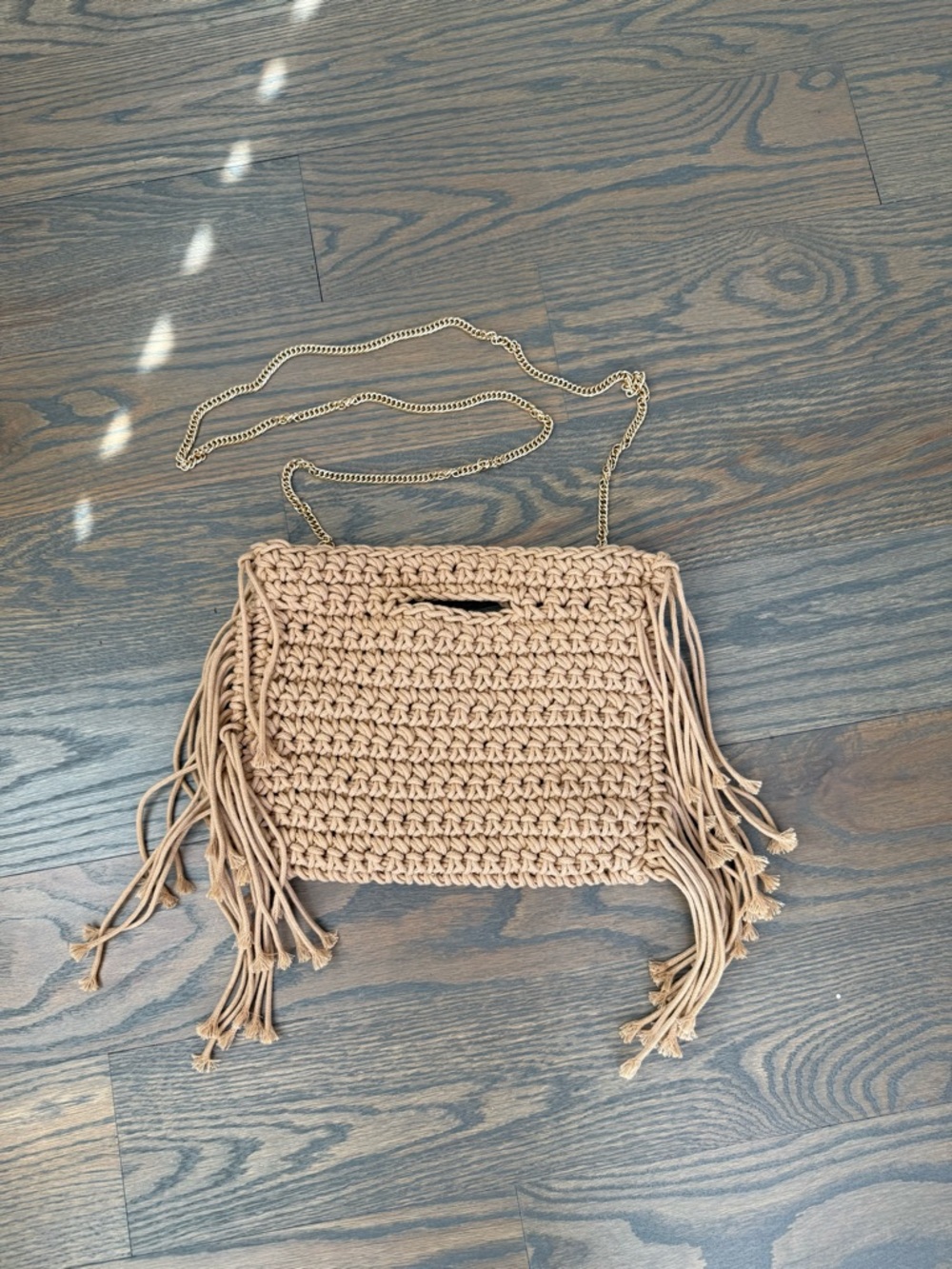 NWOT Handwoven Fringe Handbag in Beige